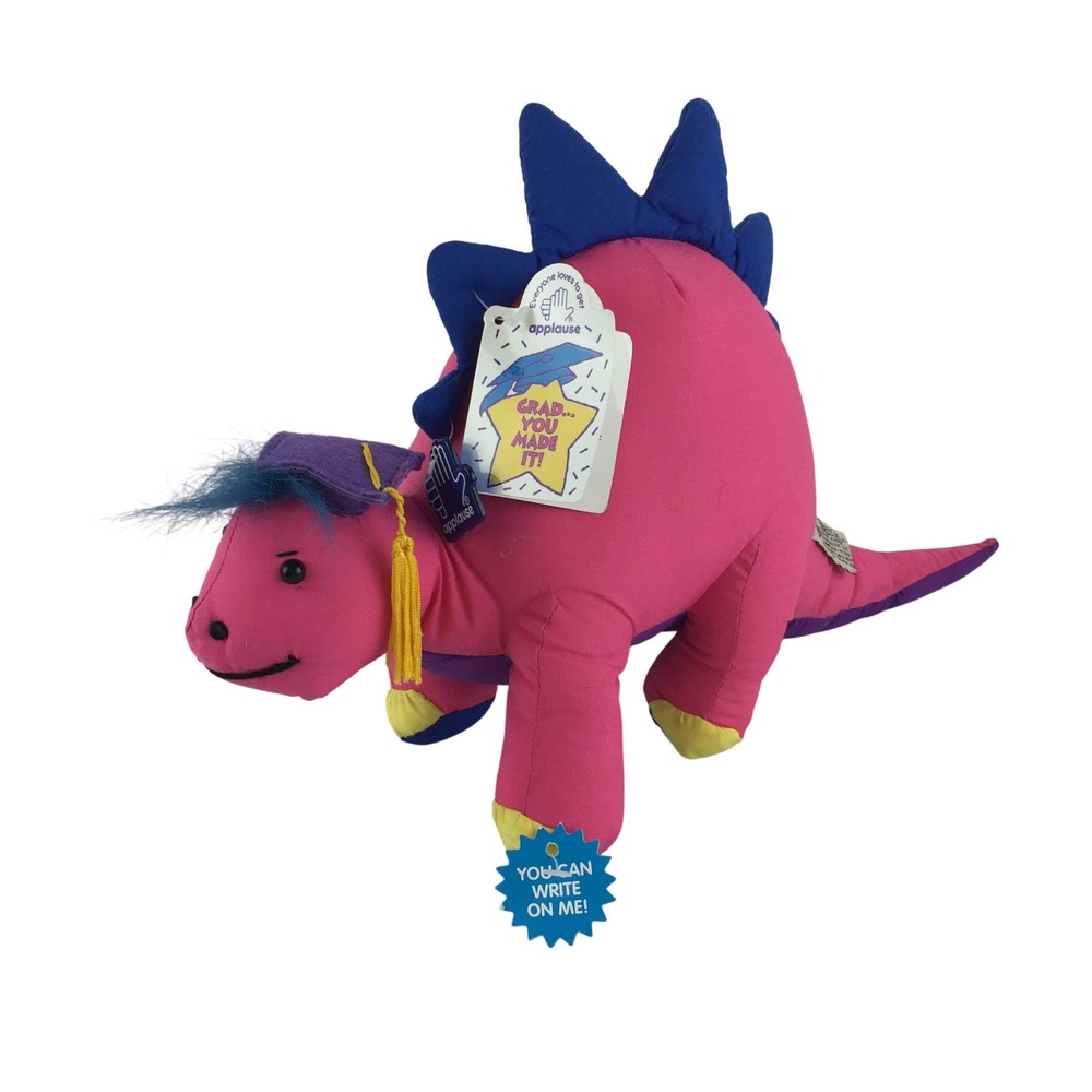 Applause Gradasaurus Plush 16"‎ Pink Vtg 1991 Graduation Autograph Dinosaur RARE